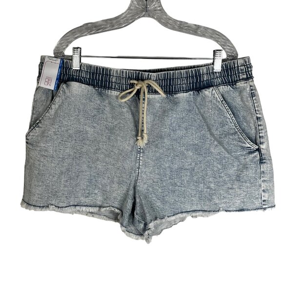 No Boundaries Denim Shorts Womens SIze 3X New Elastic Waist Drawstring Raw Hem - Picture 2 of 10